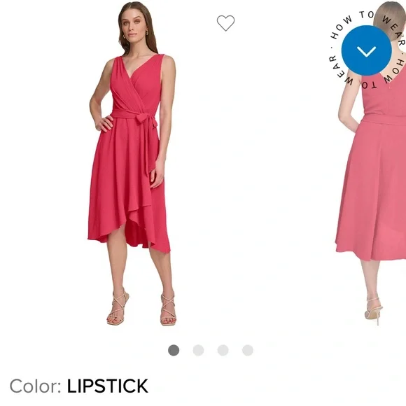 DKNY Women's Sleeveless V-Neck Coral Lipstick Midi Dress - Picture 7 of 8